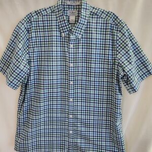 L.L. Bean Men's Wrinkle Free Blue Green Plaid Short Sleeve Button Down